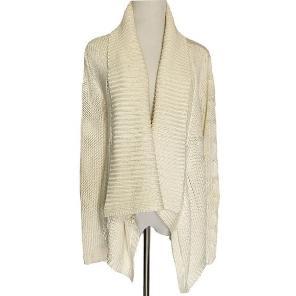 To the Max Sweaters - TO THE MAX Ivory Open Front Chunky Waffle Knit Cardigan